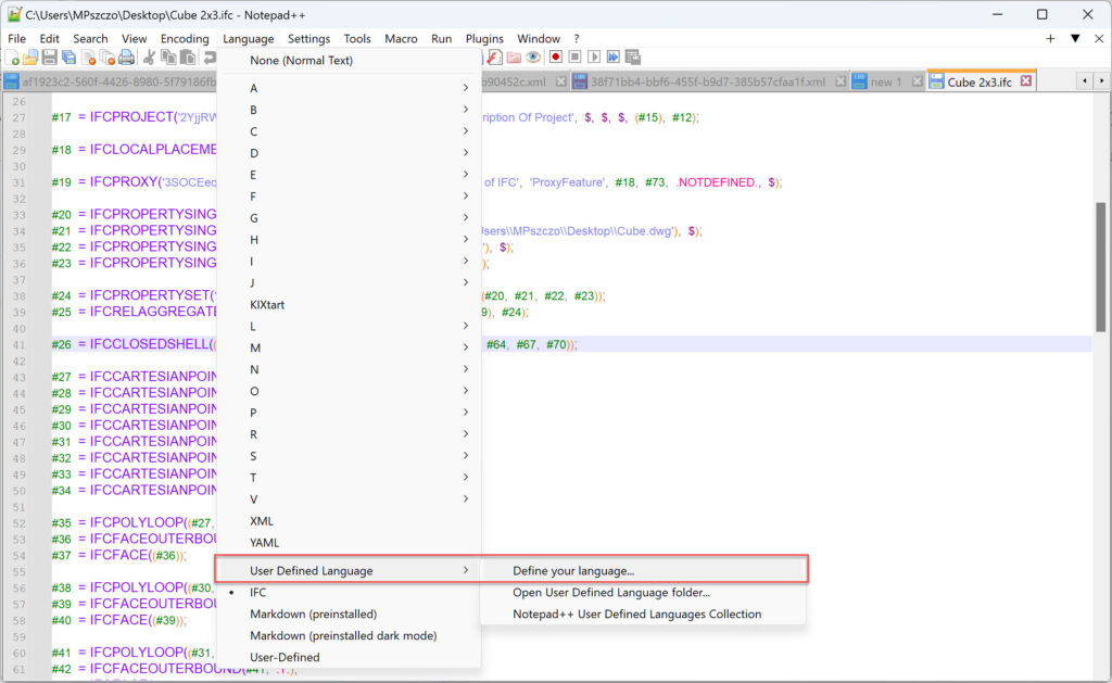 ifc in notepad++