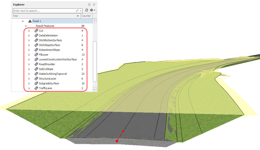 Road model and objects in Quadri